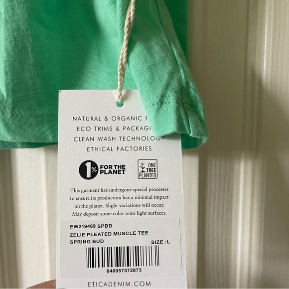 Ética Zelie Pleated Crop Muscle Tee Organic Cotton Relaxed Fit In Green Size L - Picture 6 of 15